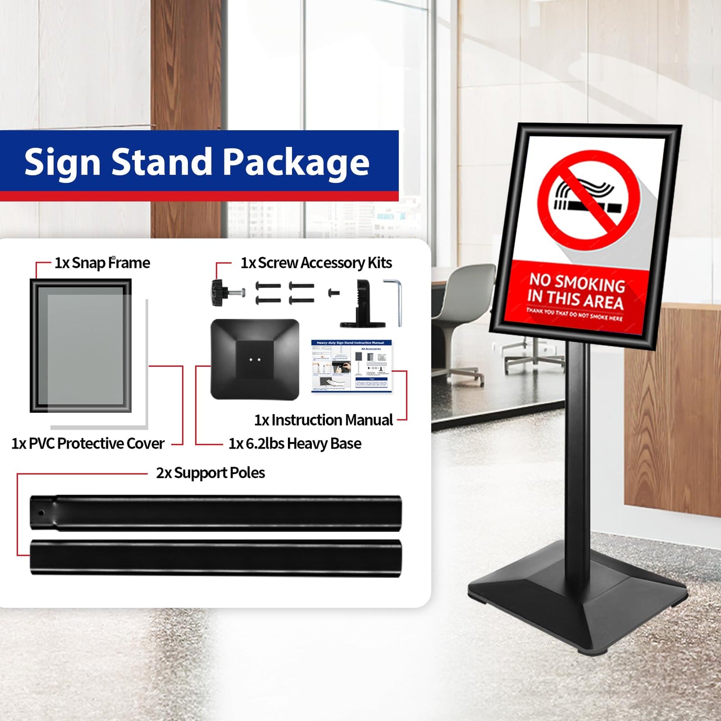 VAIIGO Sign Stand 11x17inch Pedestal Sign Holder Poster Stand 3Packs Adjustable Floor Standing Sign Holder with Heavy Duty Display Stand for Indoor Outdoor Business Store Sign Holders(Black)
