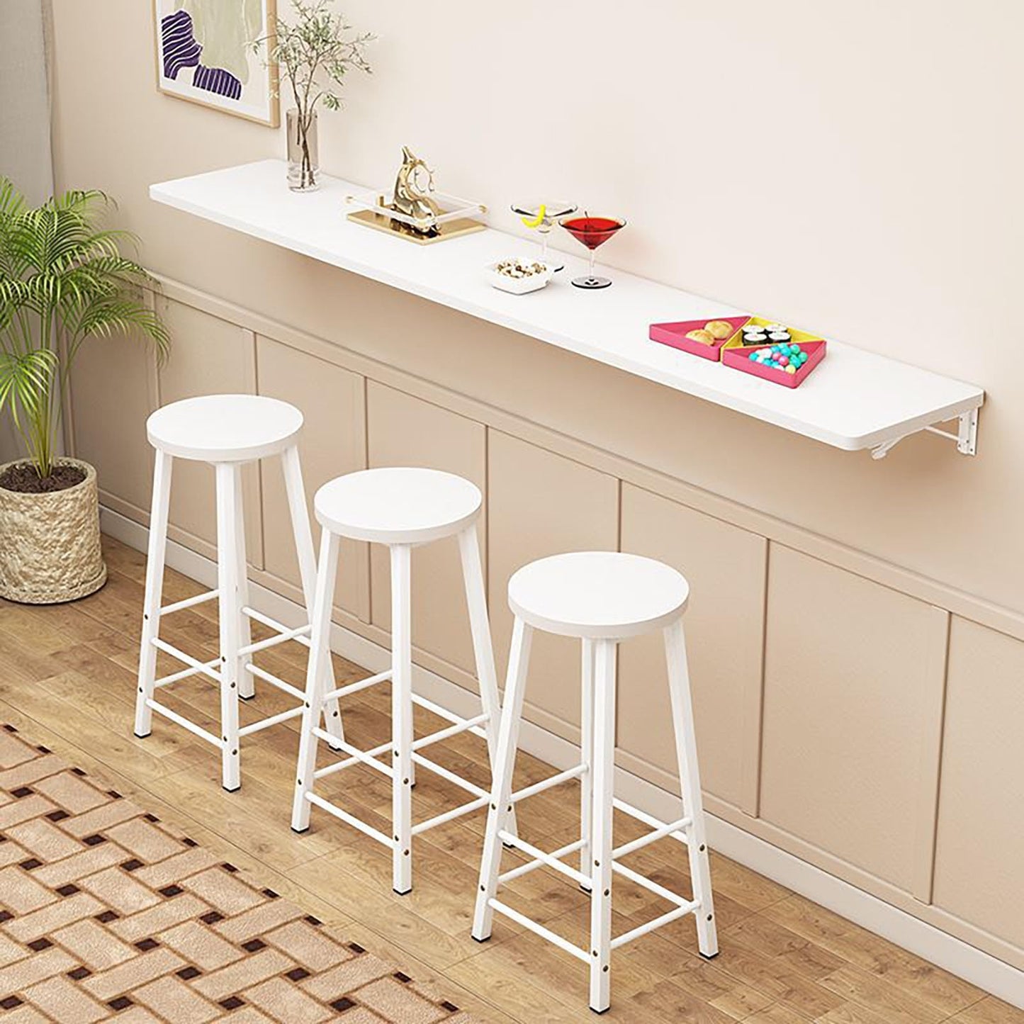 LWJQRSP Wall-Mounted Dining Table, Foldable Kitchen Bar Desk, Space-Saving Murphy Table, Click-to-Fold Design, Ideal for Various Settings (Beige, 80x30cm)