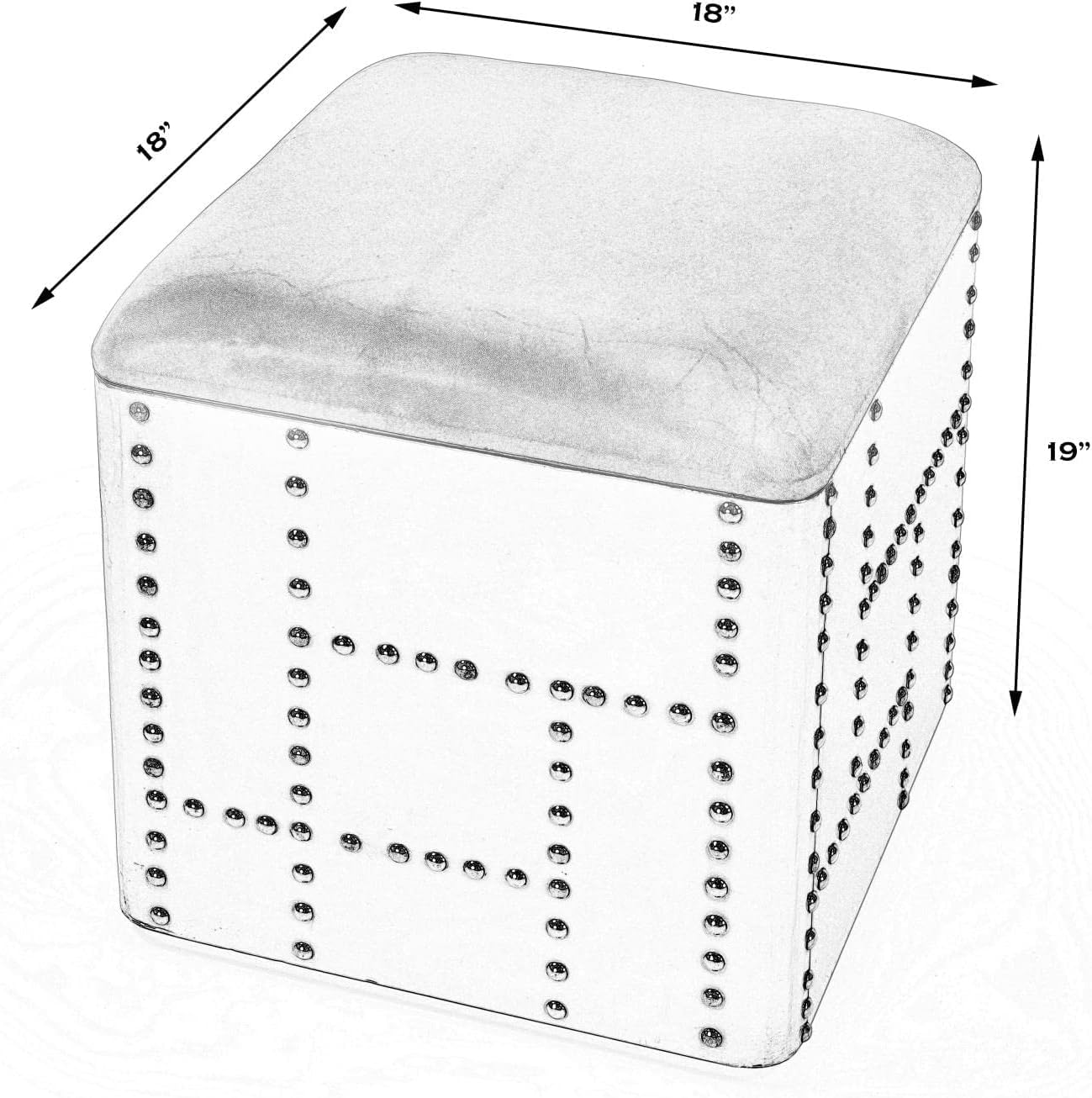 NauticalMart Wooden Square Ottoman Side Table Midway Aviator Leather Stool