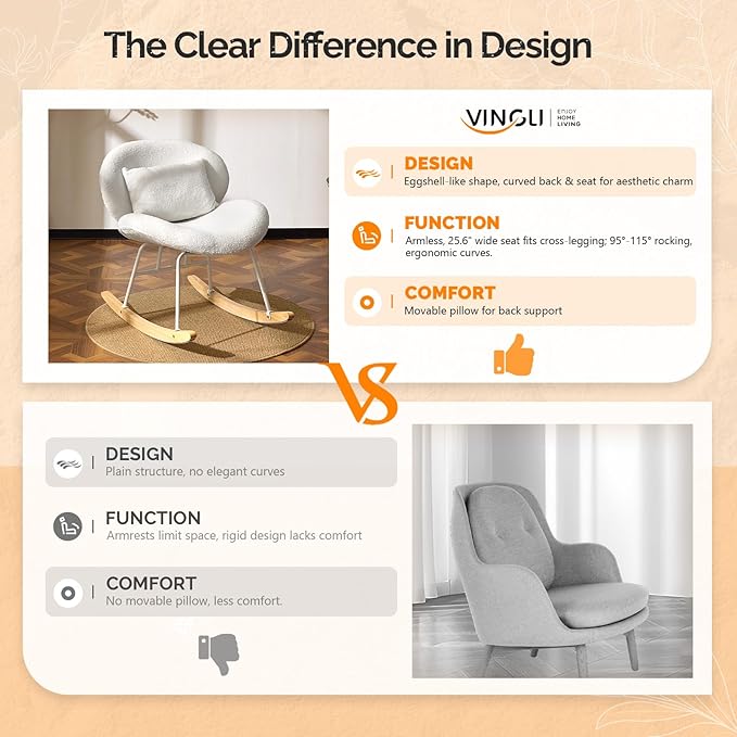 VINGLI 25.6" Extra Wide Criss Cross Nursery Rocking Chair, Cute Curved 115°