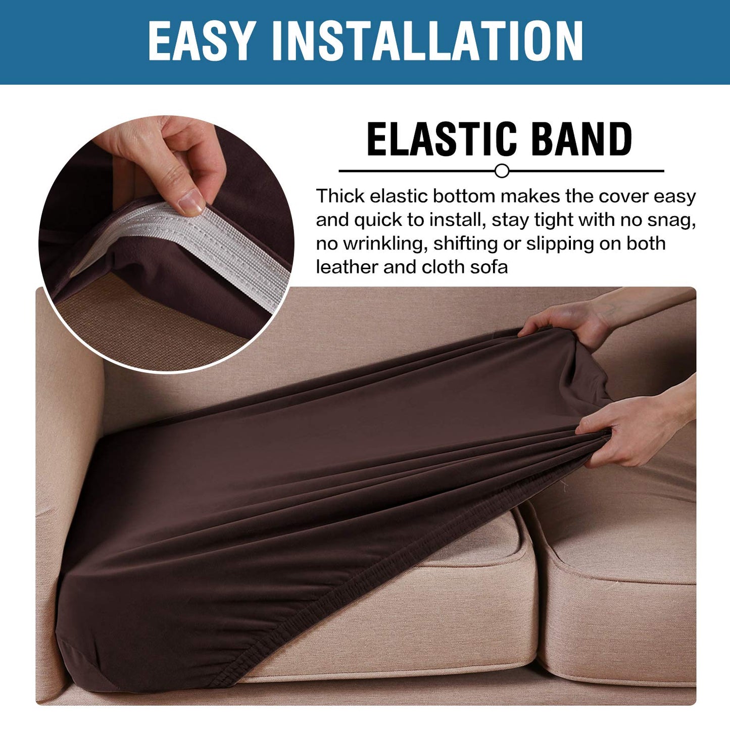 H.VERSAILTEX Velvet Stretch Couch Cushion Cover Plush Cushion Slipcover for Chair Loveseat Sofa Cushion Furniture Protector Seat Cushion Sofa Cover (3 Piece Sofa Cushion Covers, Brown)