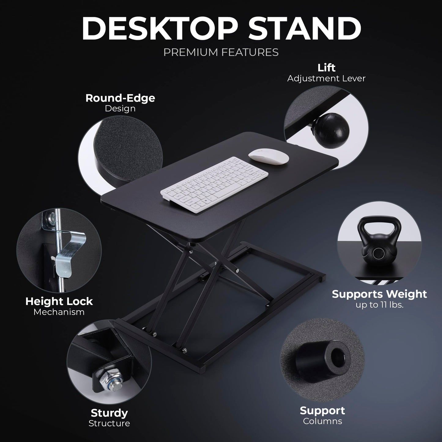 Venmark - Keyboard and Mouse Riser, Height Adjustable Standing Desk Converter, 24 x 12 Inch Computer Keyboard Stand with Stable X-Frame, Ergonomic Desktop Riser for Laptop, Typing & Office Work