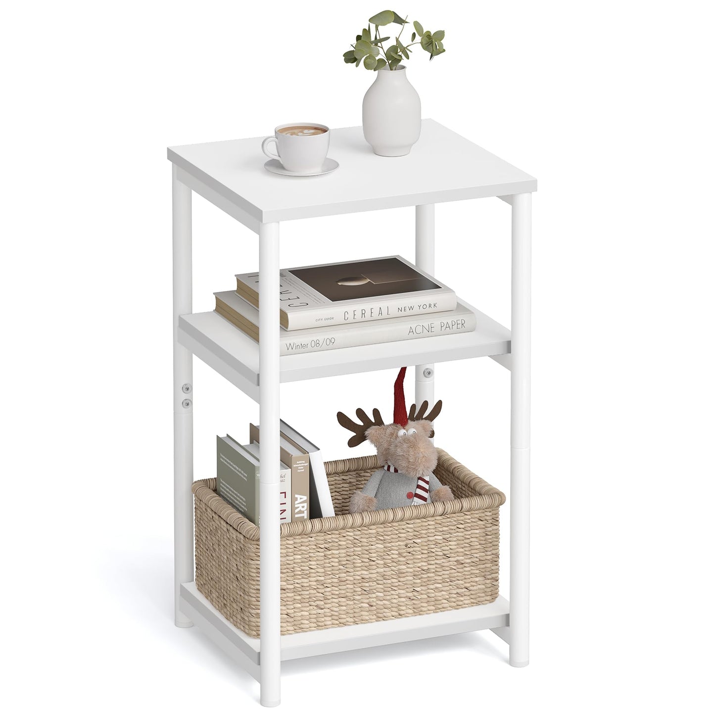 VASAGLE BARNET Collection - Side Table, Small End Table for Living Room, Modern Tall Nightstand, Bedroom, Office, Bathroom, Steel Frame, Cloud White ULET273W14
