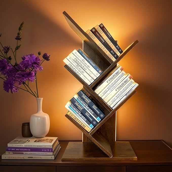 Godferyxin Bookshelf with Liting, Small Bookcase LED and Desktop Book Shelf