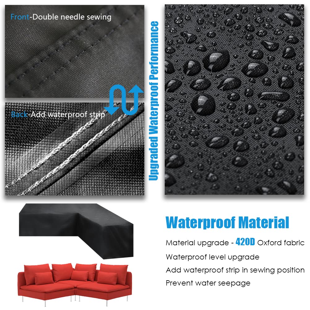 Gicov Patio Sectional Sofa Cover Waterproof V Shape Furniture Cover Outdoor Couch Cover Heavy Duty Garden Furniture Protector with Windproof Strap
