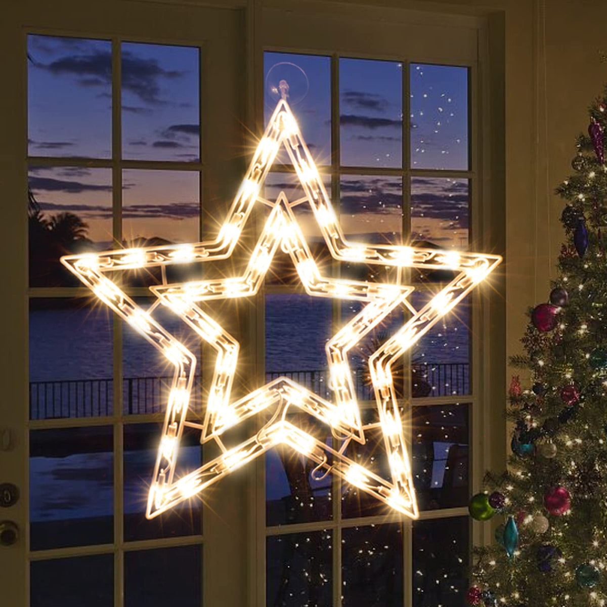 XMASLAND 14 Inch Christmas Window Silhouette Lights Decorations, 50L Christmas Sculpture,Including:Starx1