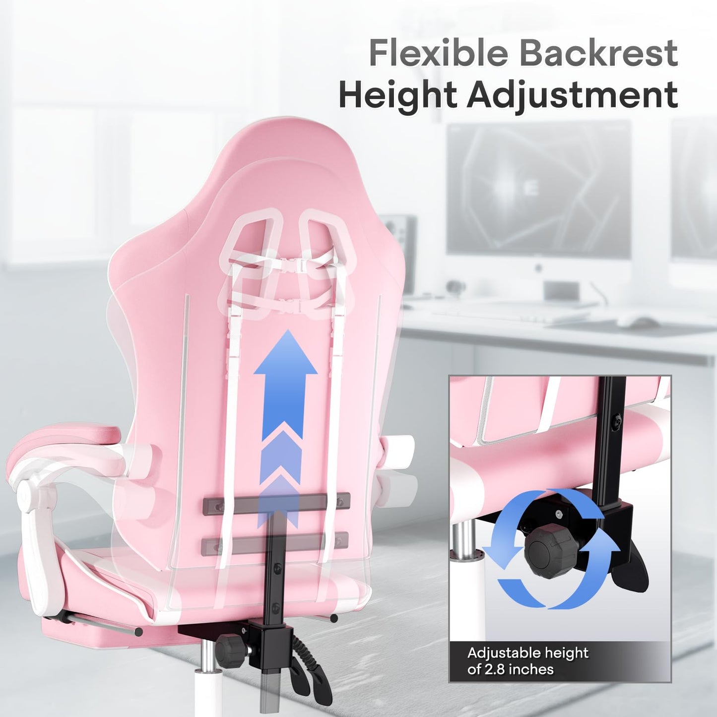 Athena Collection Gaming Chair, Ergonomic Gaming Chair with Footrest & Headrest Lumbar Support, Height Adjustable Swivel Computer Chair Office Chair for Adults (Pink)