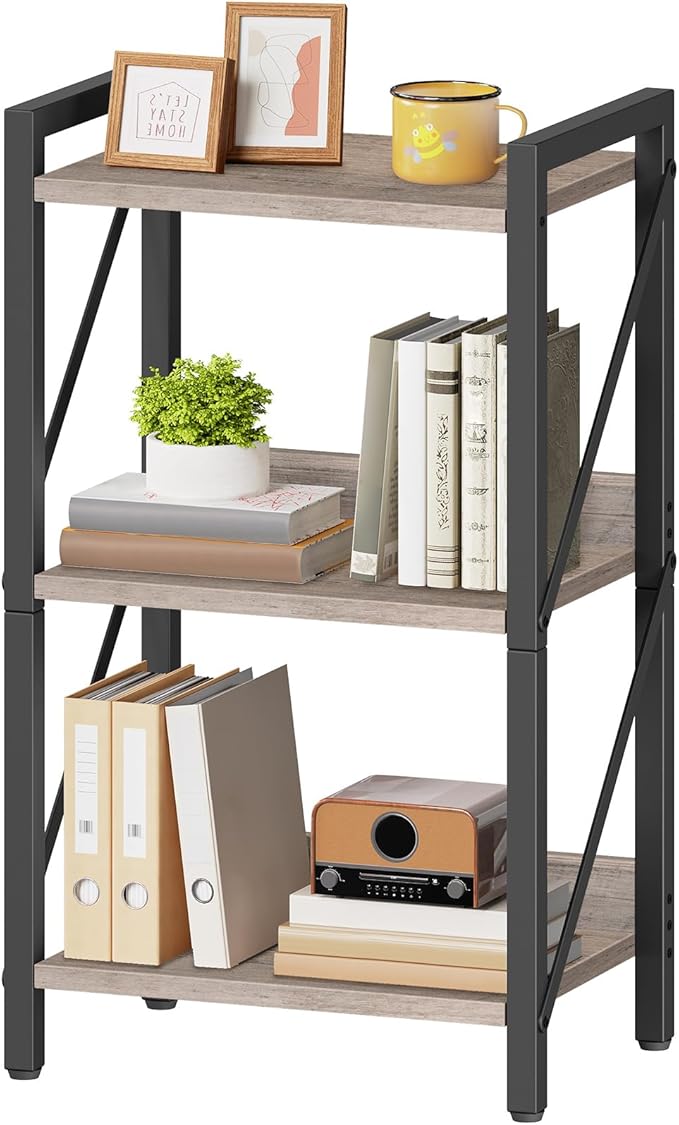 HOOBRO Bookshelf, 3-Tier Industrial Bookcase, Book Shelf Storage Organizer