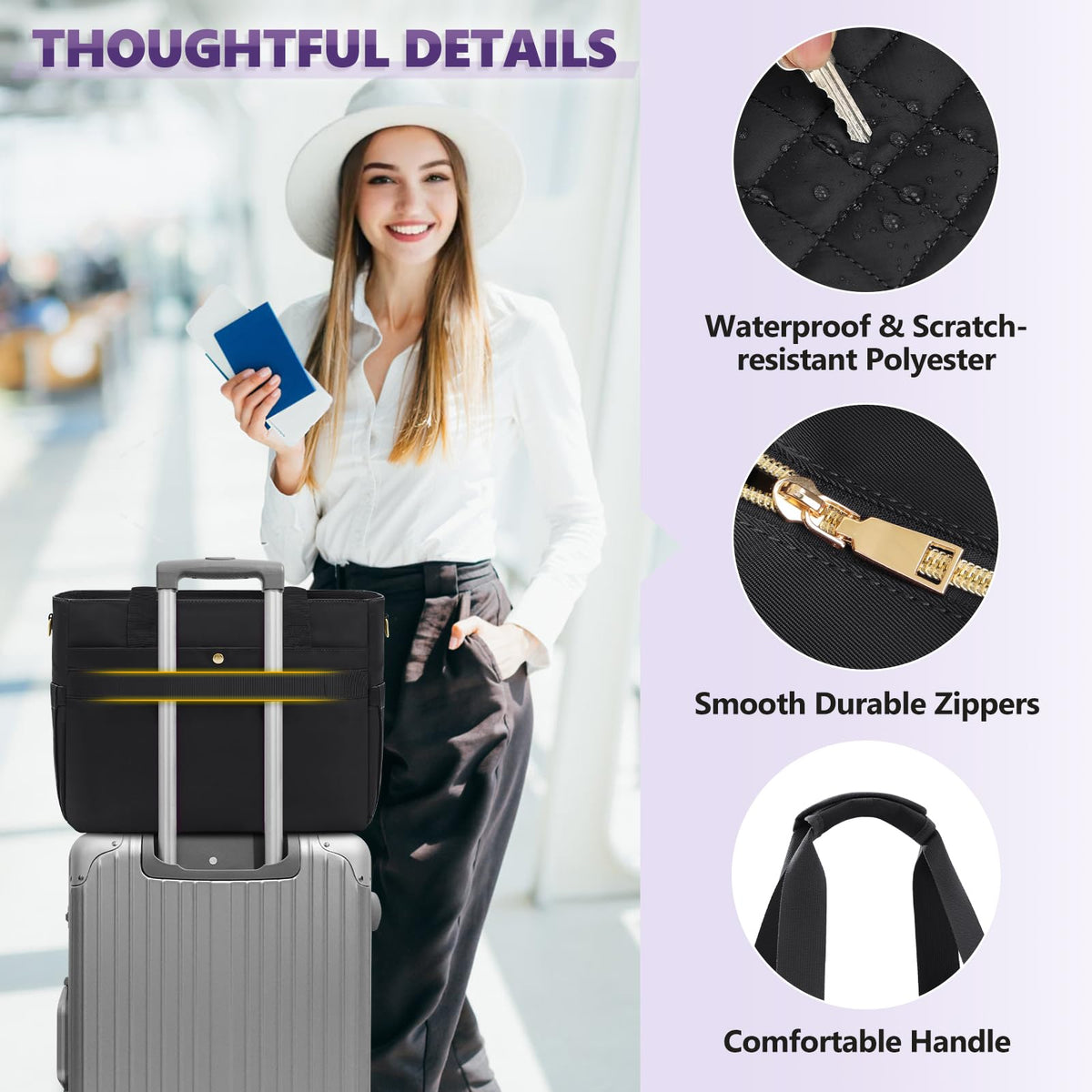 SDYSM Teacher Tote Bag 15.6 inch Laptop Bag Work Bags for Women Nurse Tote Professional Computer Messenger Shoulder Bags Laptop Briefcase for Office, College, Nursing, Black