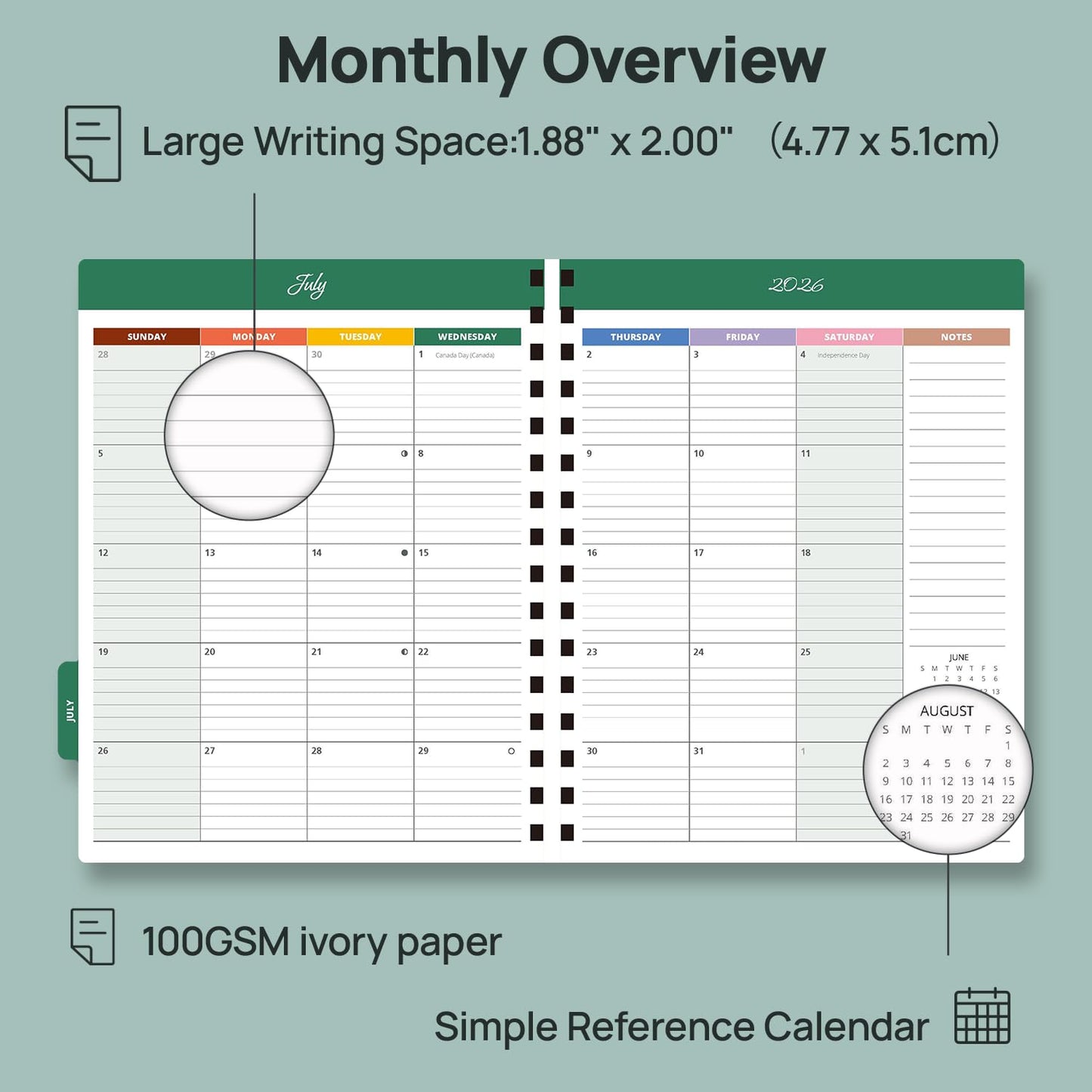 POPRUN Teacher Planner 2026-2027, Letter Size 8.5"x 11", Monthly and Weekly Calendar, July 2026 - June 2027, Hardcover Planner Notebook, Spiral Bound, Teacher Classroom Supplies - Beige
