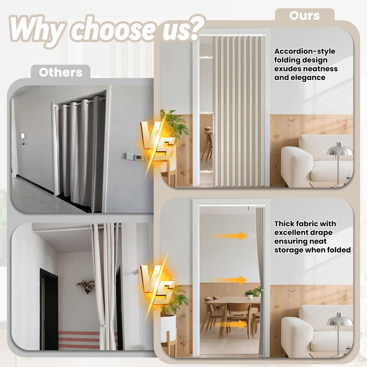 AJAZZ Blackout Door Curtains with Curtain Rods Included Magnetic Door Curtain Blackout Curtains for Bedroom, Doorway Curtain Sets (1 Pack, 42 W x 78 L, Cream White)