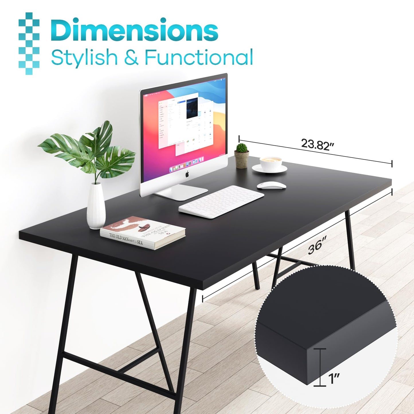 Kaboon 36x24 inches Tabletop, Solid One-Piece Desktop for Sit Stand Desk, Double Desks, L Desk DIY,Wood Countertop Home or Commercial Use,1 inch Thick, Solid Black