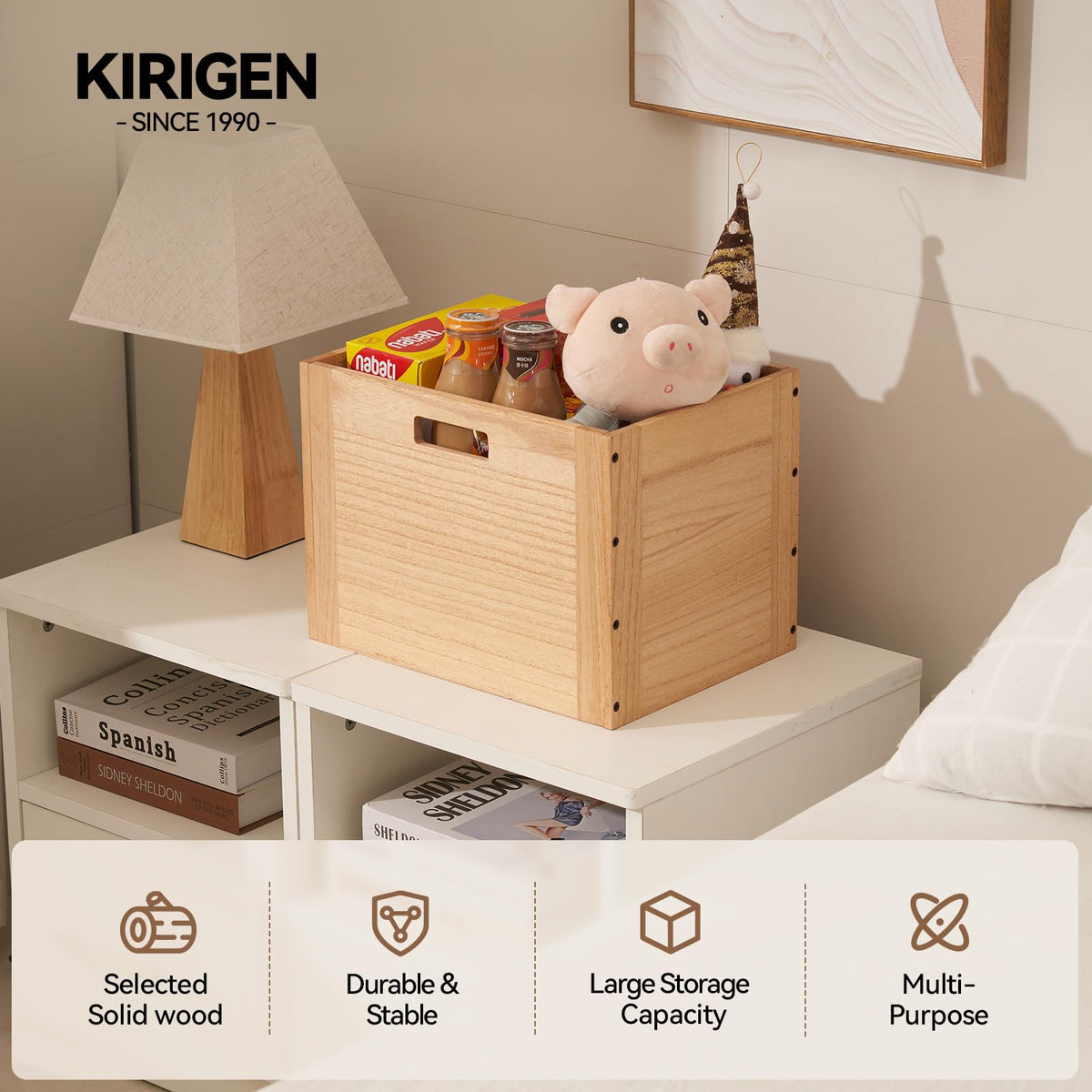 KIRIGEN Stackable Wood Storage Cube /Basket/ Bins Organizer for Home Books Clothes Modular Open Cubby Storage System - Office Cubical Bookcase Closet Shelves C26-NA