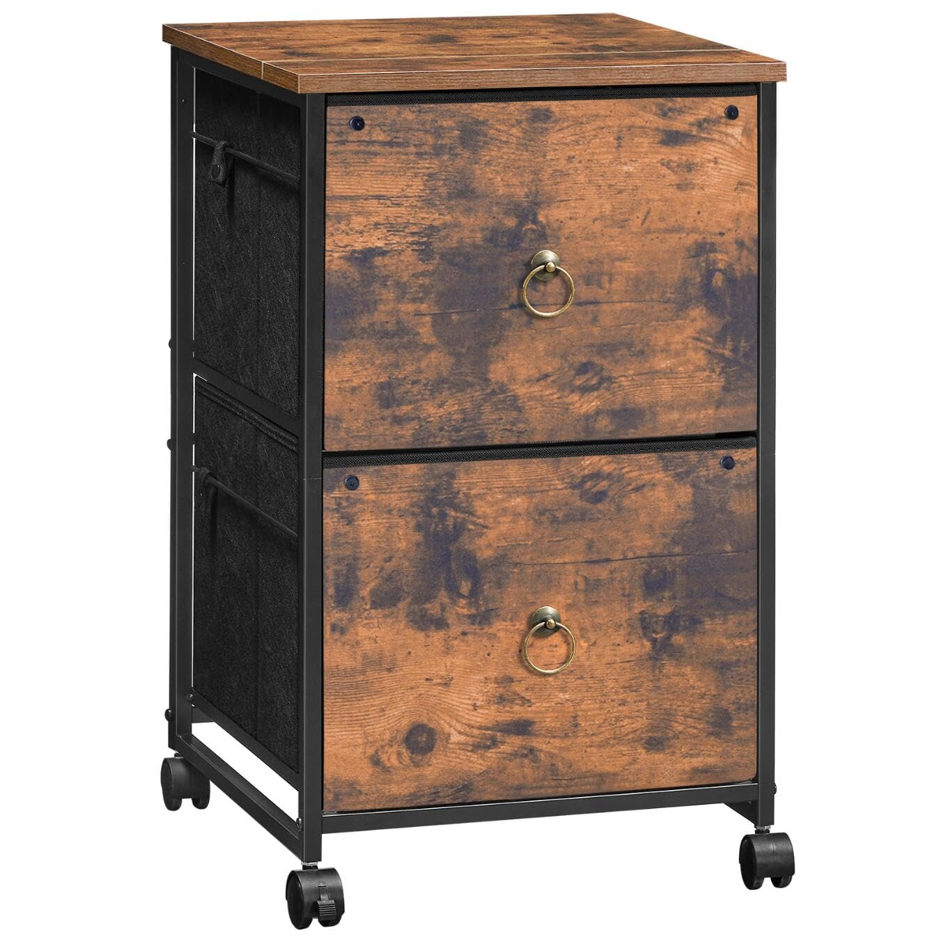 HOOBRO 2-Drawer Mobile File Cabinet, Computer Desk, Home Office Desk with Power Outlet, for Study Room, Home Office, Sturdy and Stable, Easy to Assemble, Rustic Brown BF20WJ01-BF40UDN01