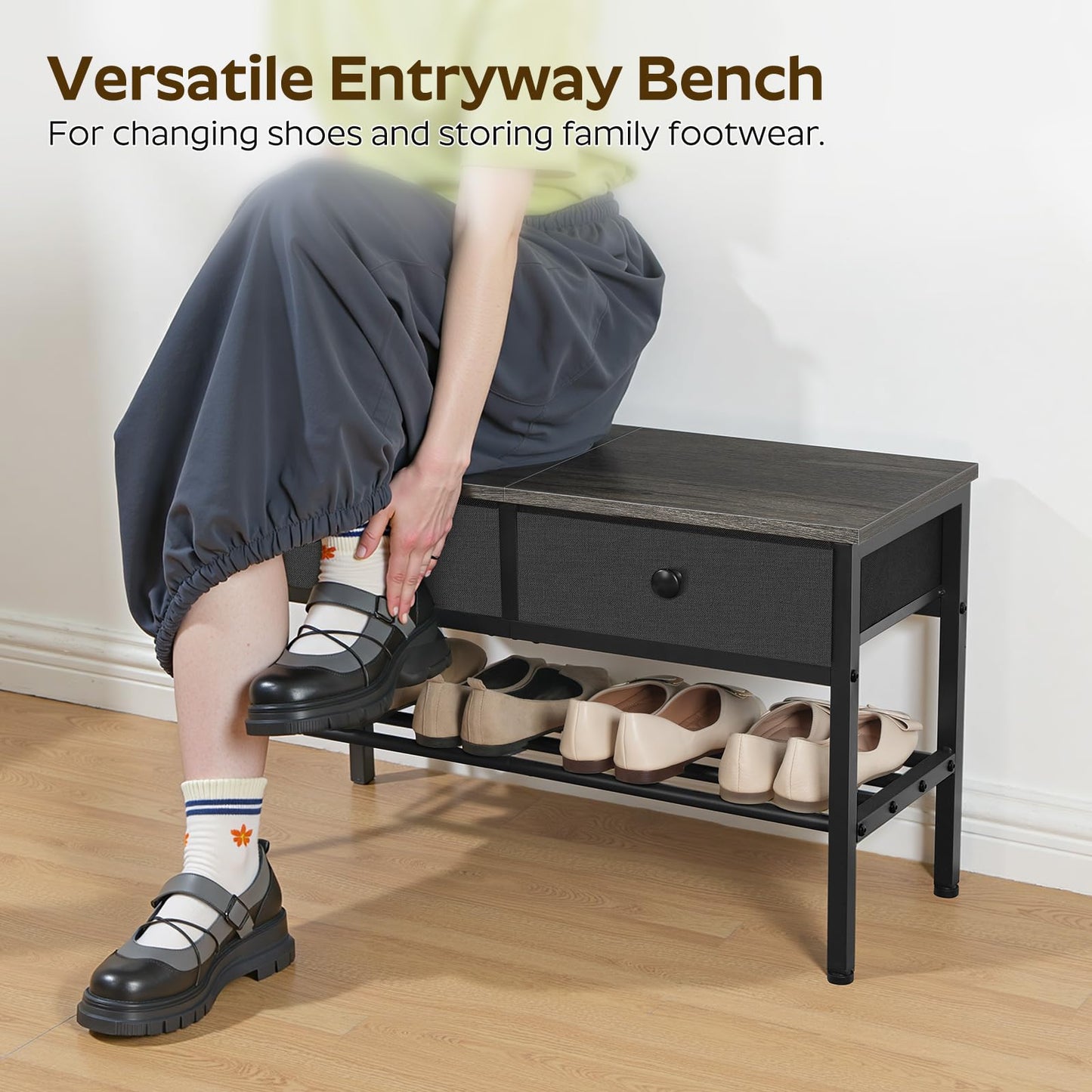 YATINEY Hall Tree with Bench and Shoe Storage, Entryway Bench with Coat Rack, 4-in-1 Coat Rack Shoe Bench, Multifunctional, for Front Door, Hallway, Foyer, Charcoal Grey and Black MT05BC