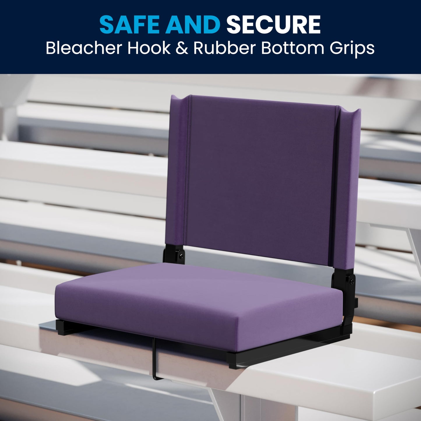 Flash Furniture Grandstand Portable Stadium Seat for Bleachers or Benches, Folding Padded Stadium Chair with Carrying Handle, 500 lb. Weight Capacity, Dark Purple