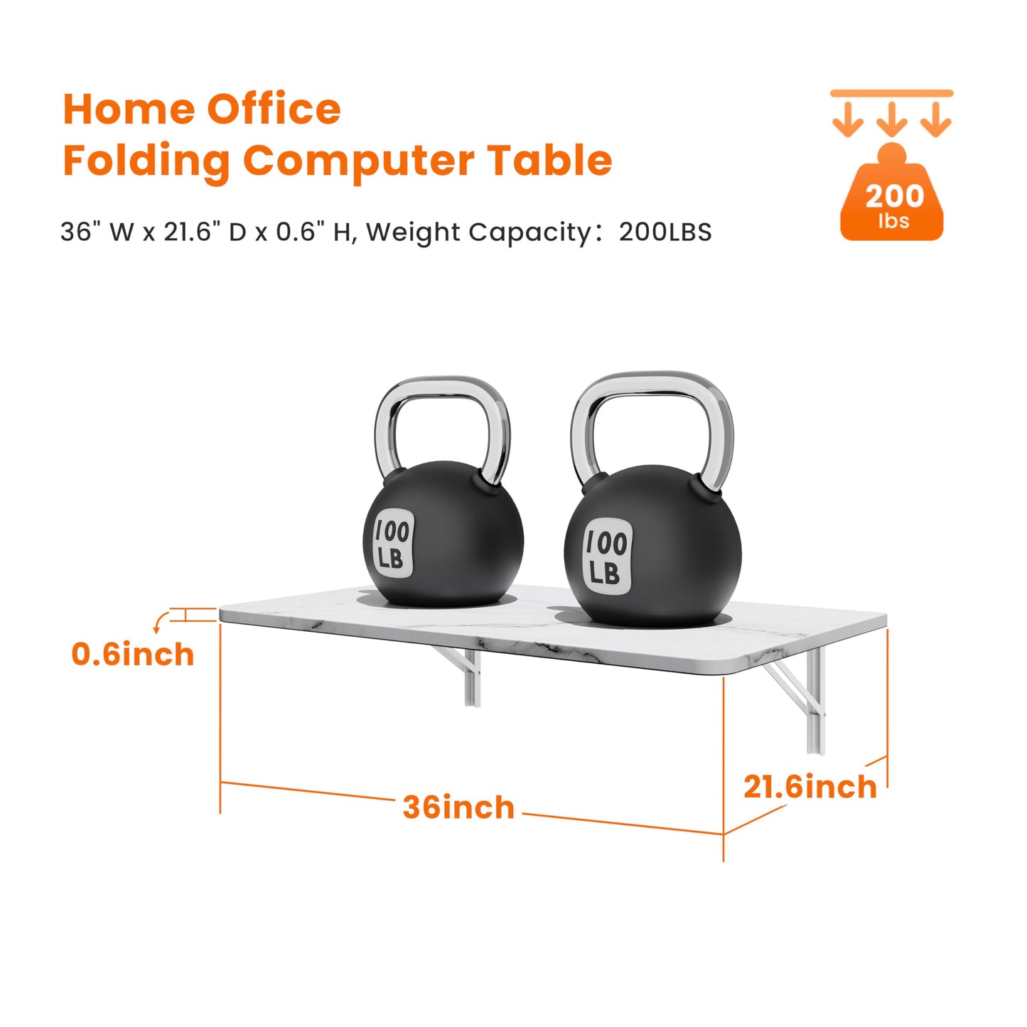 IAE Wall Mounted Floating Foldable Desk, 36" x 22" Folding Computer Workstation Table with Engineered Wood and Metal Shelf Brackets,Fold&Floating Design for Home Office, Apartment,Laundry Room, White