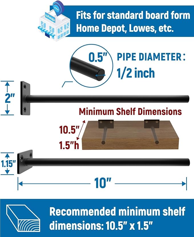 LEOPO 12-Pack 10 inch Floating Shelf Brackets, Hidden Shelf Bracket