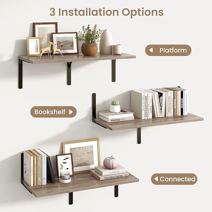 Fun Memories Floating Shelves for Wall, 12 Inch Deep Floating Shelves Set of 2