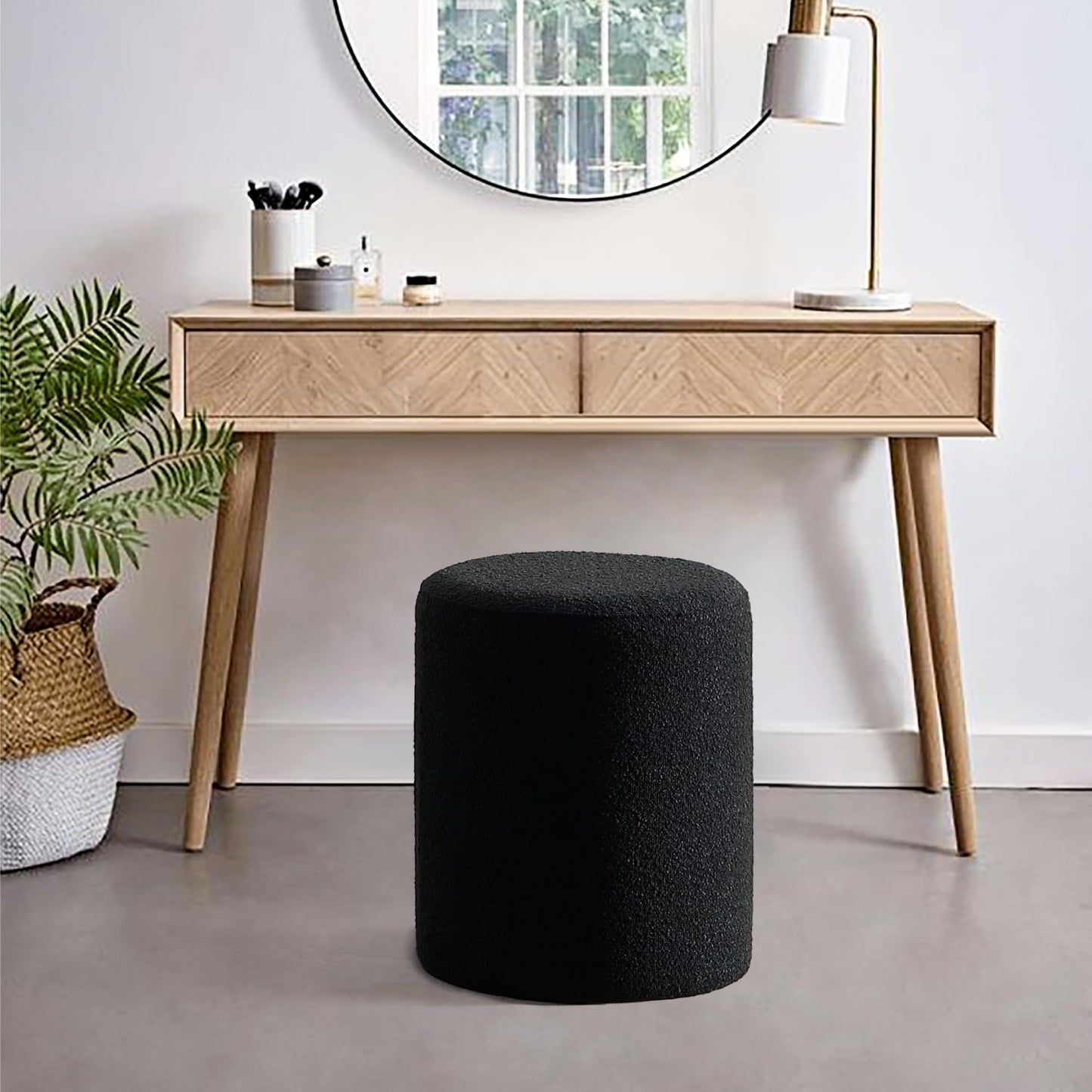 Get Set Style Modern Round Ottoman with Soft Padded Seat, Multifunctional Vanity Stool for Makeup, Upholstered Footrest Stool Ottoman Foot Stool for Living Room, Bedroom