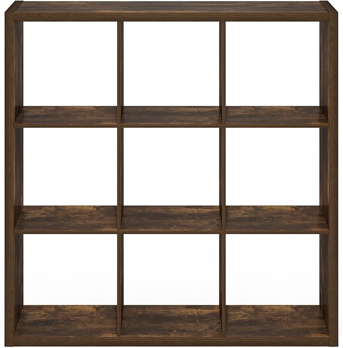 Furinno Cubicle Book Shelf, 9-Cube Bookshelf, Extra Thick Frame Reversible