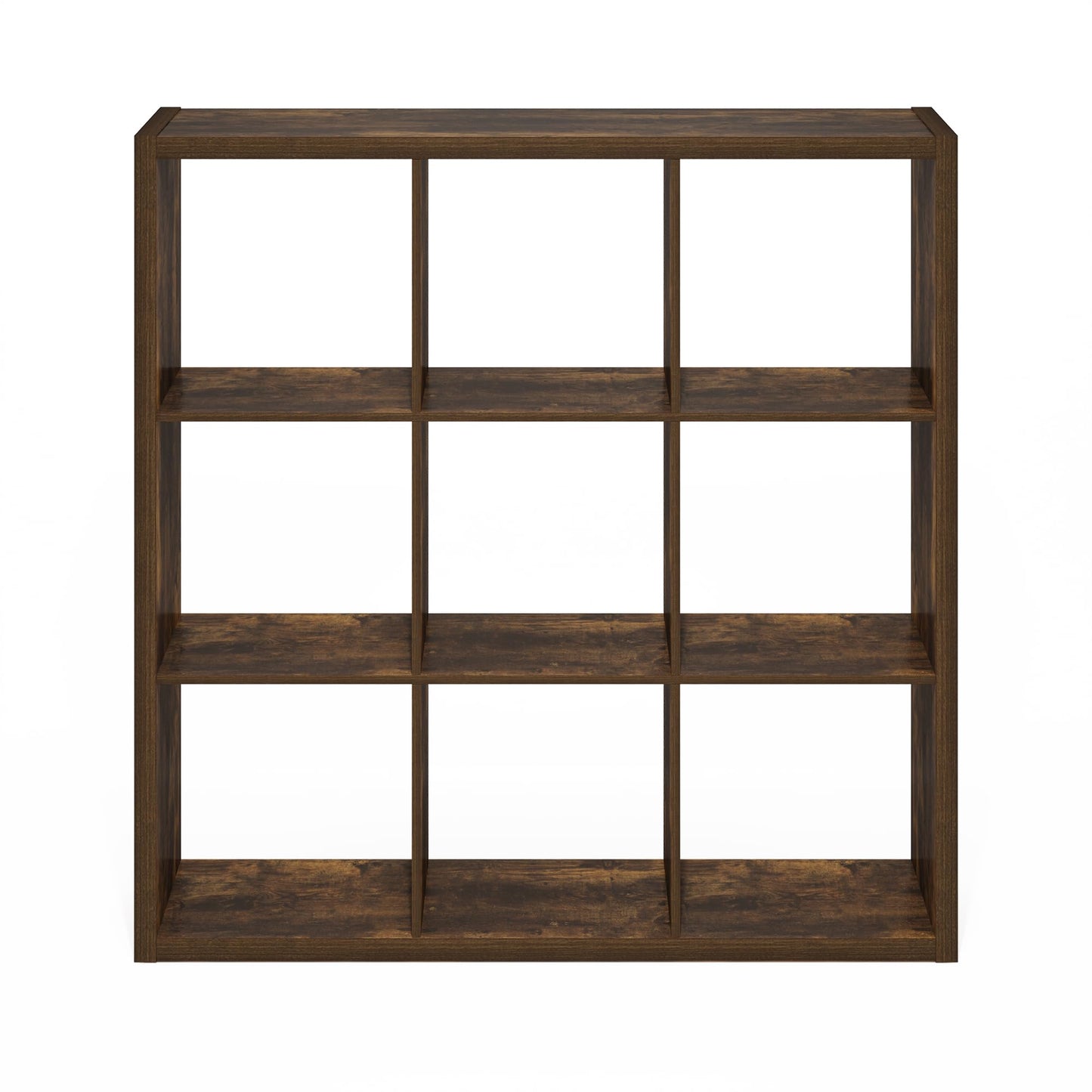 Furinno Cubicle Book Shelf, 9-Cube Bookshelf, Extra Thick Frame Reversible Bookcase with Open Back, 14.6" x 44" x 44", for Living Room, Bedroom, Home Office, Amber Pine