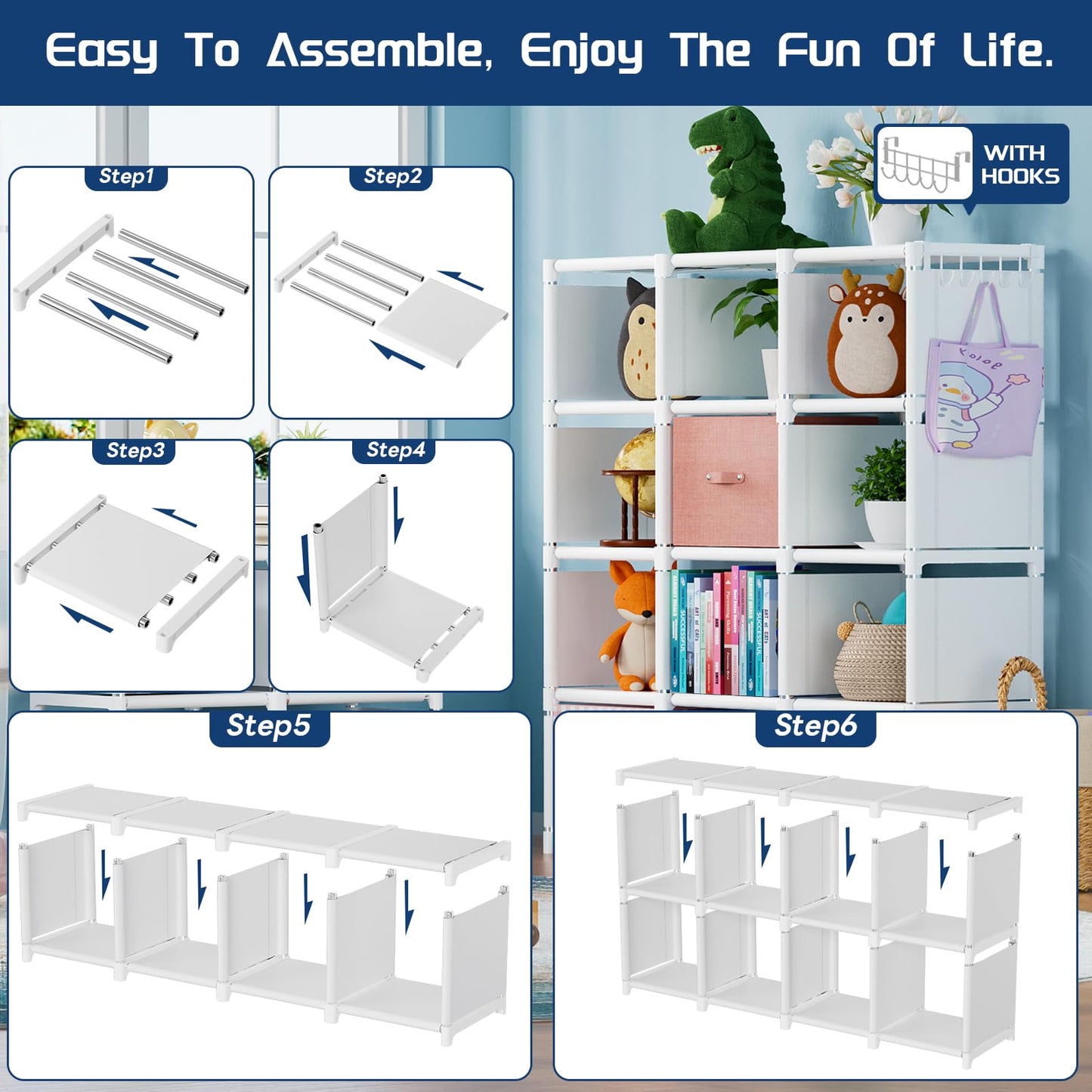 Mavivegue 20 Cube Book Shelf, Storage Organizer, Large DIY Bookcase, Metal Cube Bookshelf, Cubbies Closet Storage Organizer Shelves for Bedroom,Living Room,Home,Office