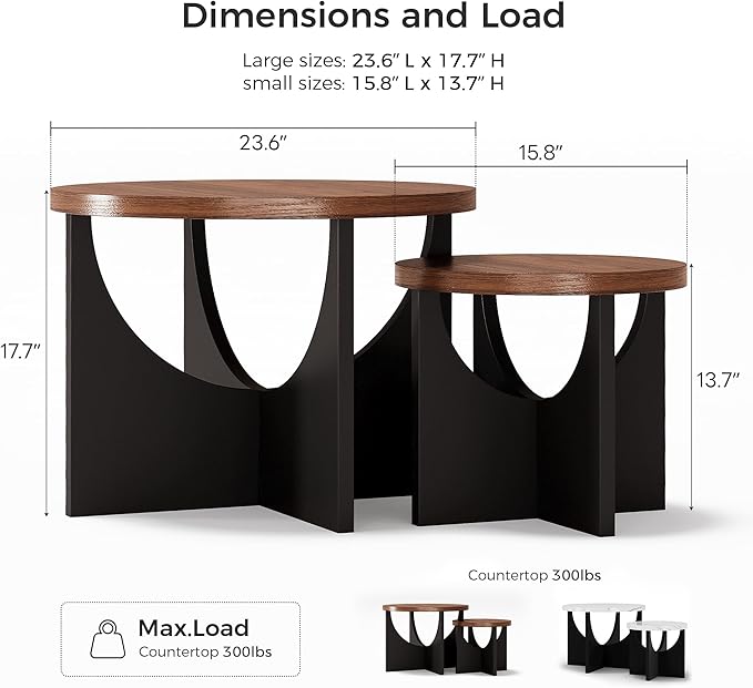 LIKIMIO Nesting Coffee Tables Set of 2, 23.6" Small Round Side Tables