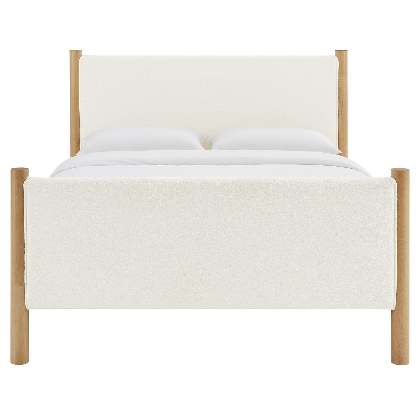 Modway Maven King Size Bed Frame in Feather Oak with Upholstered Boucle Headboard and Footboard – Wood King Platform Bed Frame – No Box Spring Needed