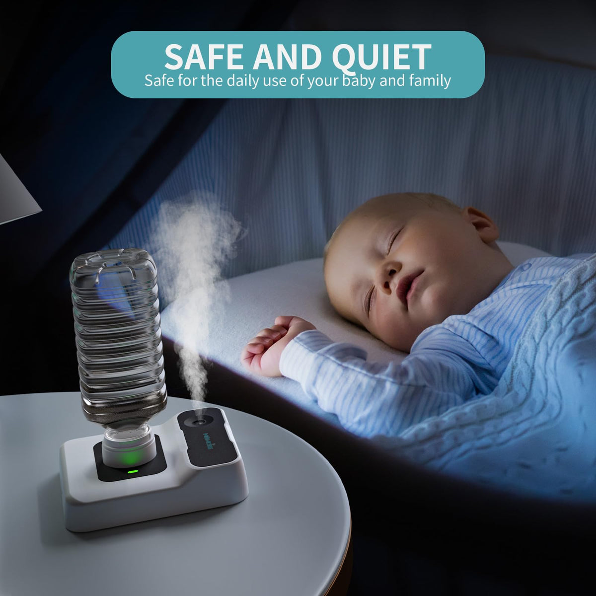 HOMDIS Travel Humidifier, Portable Small Humidifier for Plants, Bedroom, Office, Hotel or Car, 5000mAh Battery Operated Mini Cool Mist Humidifiers, Quiet 23dB, Auto-off, Night Light & BPA-Free, White
