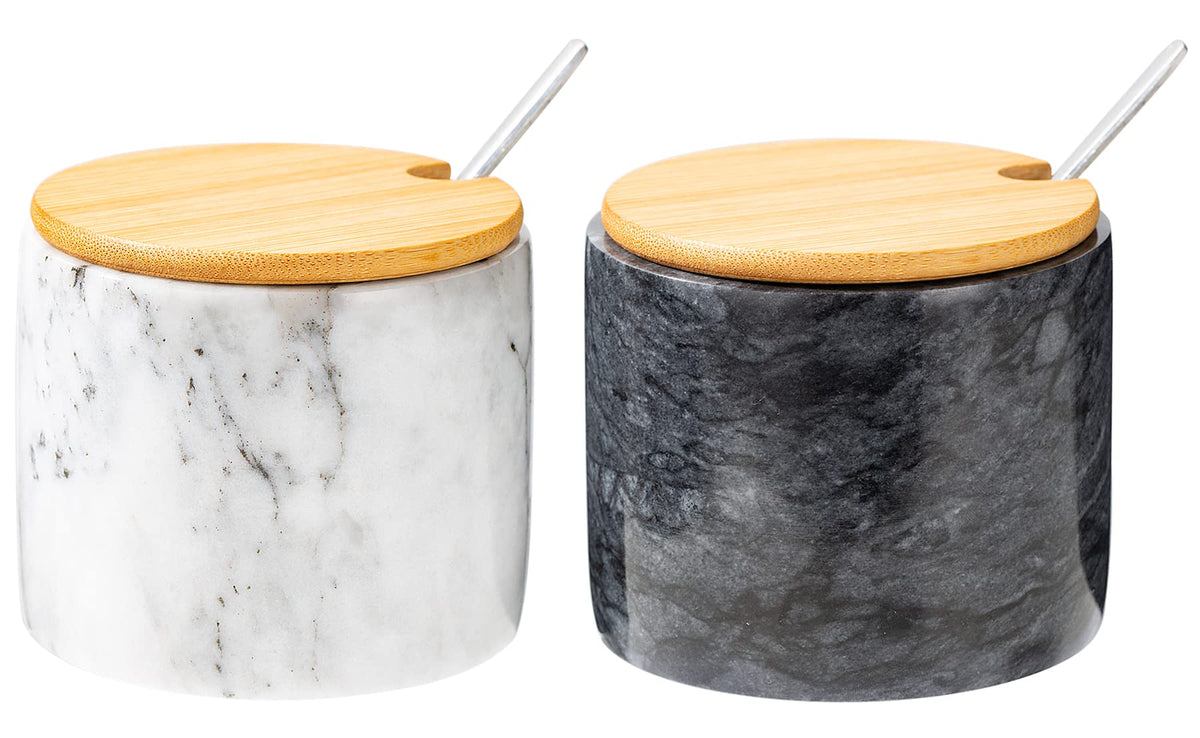 NHKRTE Marble Sugar Bowl with Lid & Spoon, Black & White Grey, 11oz