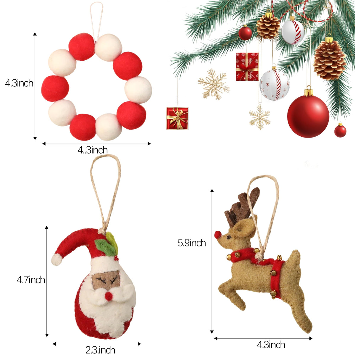 JUIIZAY 3pcs Felt Christmas Ornaments Xmax Tree Ornament Hanging Decorations for Christmas Tree
