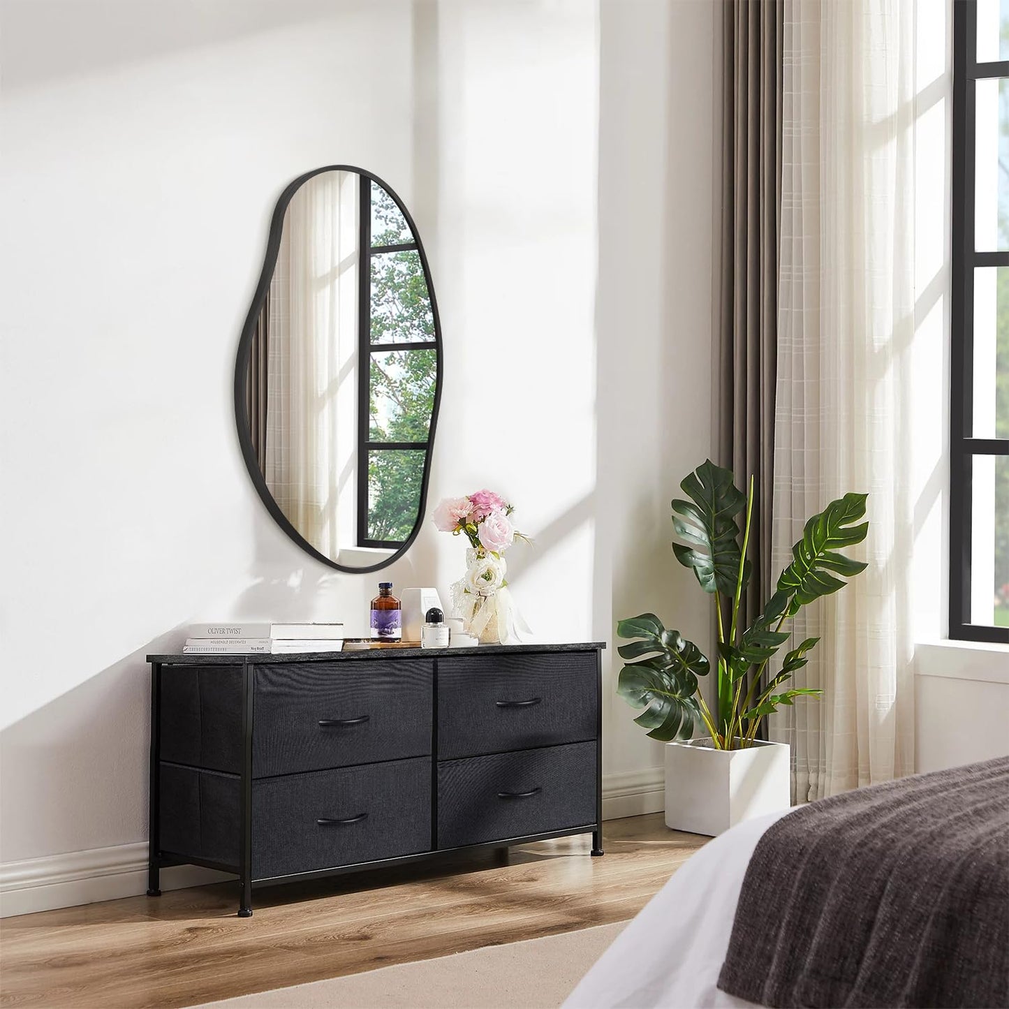 HLFMVWE Irregular Wall Mirror, Black Wall Mirrors Decorative 30"x18" Asymmetrical Bathroom Mirrors Aluminum Alloy Frame for Bedroom, Living Room, Cloakroom, Entryway Large