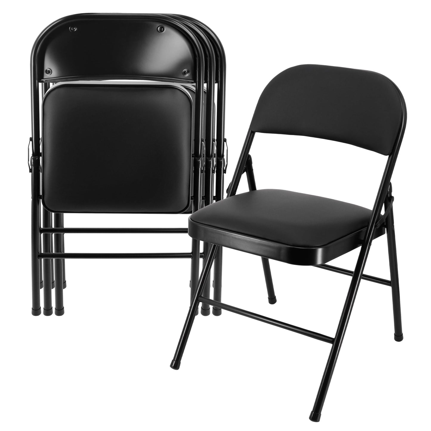 Elama 4 Piece Metal Indoor/Outdoor Folding Dinner Chairs with Faux Leather Padded Seats (Black1)