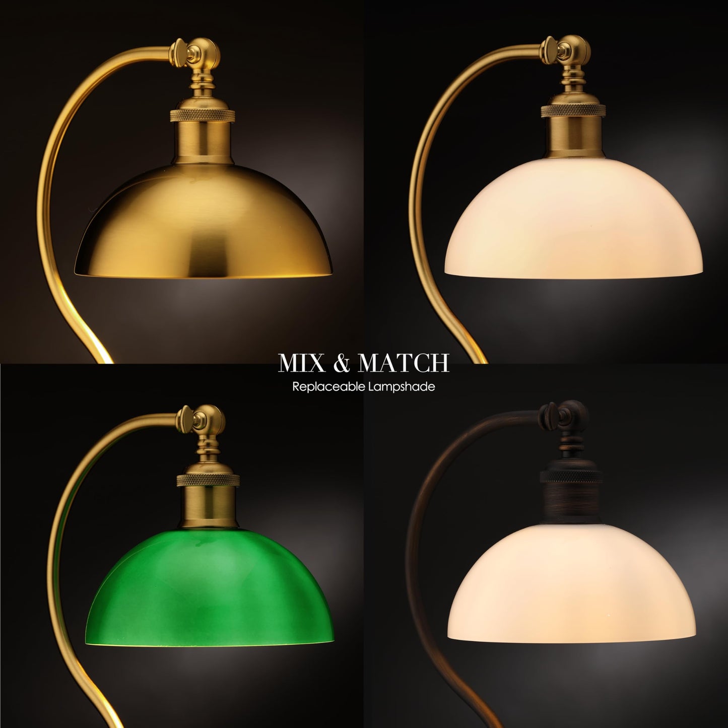 O’Bright Heritage - Banker’s Floor Lamp, 3-Level Touch Dimming, Adjustable Tilt Shade, Removable Lampshade Design, E26 Socket with 6W Dimmable LED Bulb, Gold Metal Shade, Antique Brass