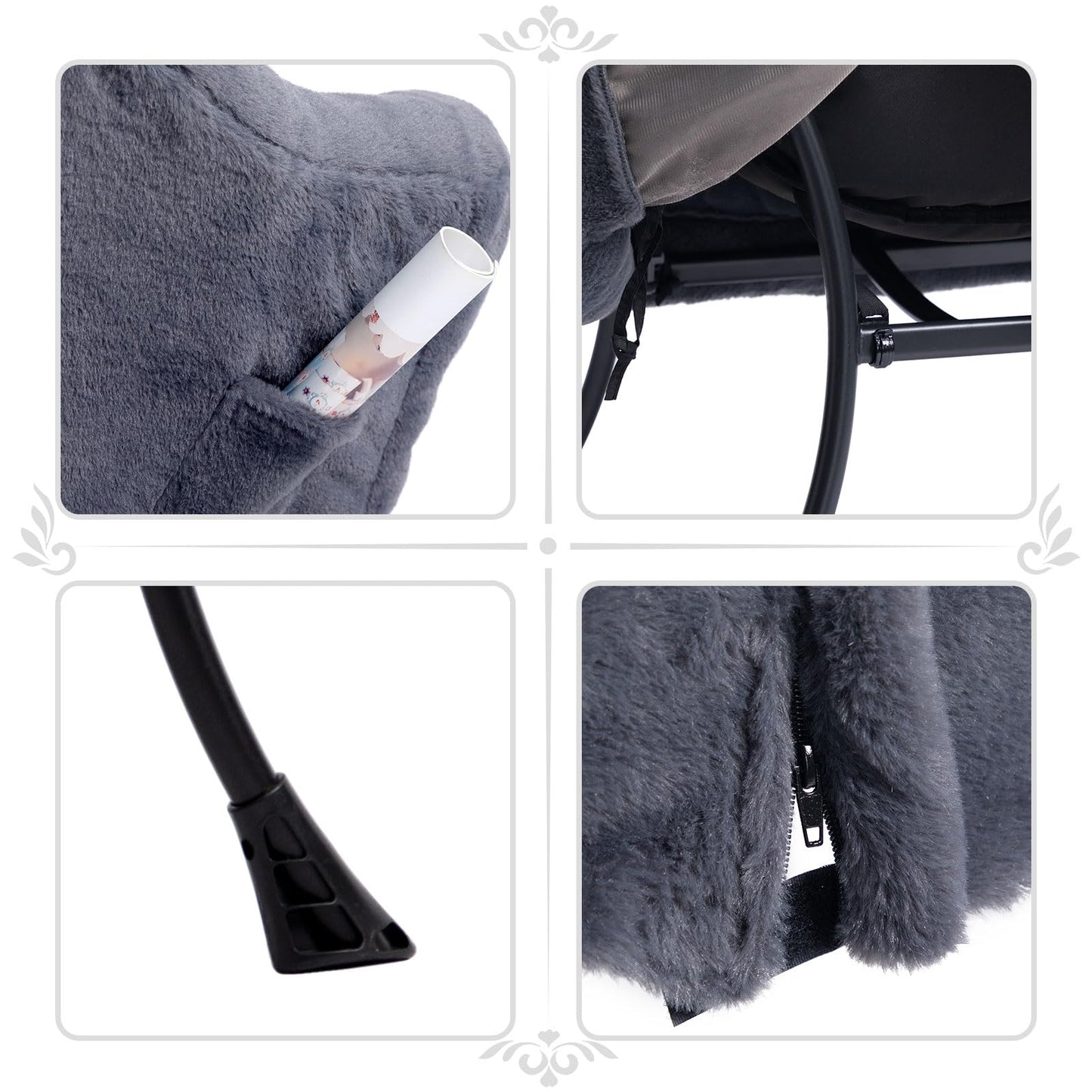 HollyHOME Lazy Chair with Foldable Ottoman, Accent Comfy Lounge Armchair and Folding Footrest Stool, Leisure Sofa Reading Chair and Footstool for Living Room, Bedroom, Dorm,Faux Fur Navy Blue