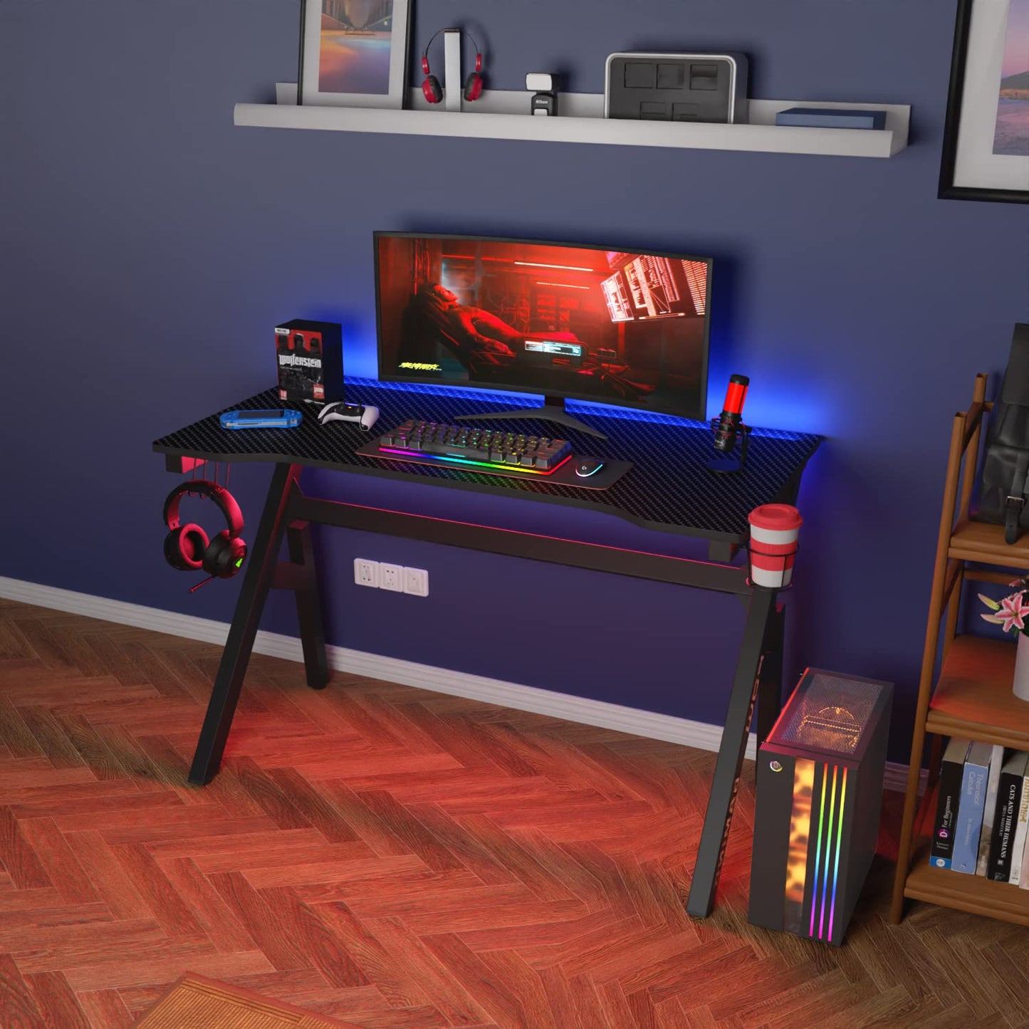 Home Mesh Office Chair and 47 Inch Gaming Desk with Carbon Fiber Table for Computer Gamer Workstation