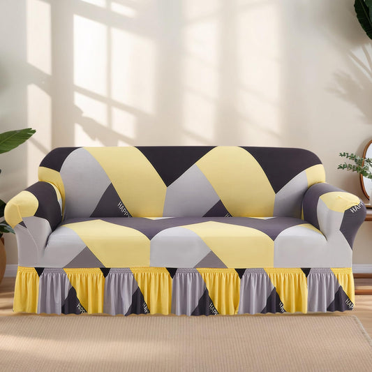 Ausing Single Sofa Cover with Skirt Modern Printed Armchair Slipcover High Stretch Furniture Protector Washable Non-Slip Couch Cover Yellow Geometric(35”-55”)