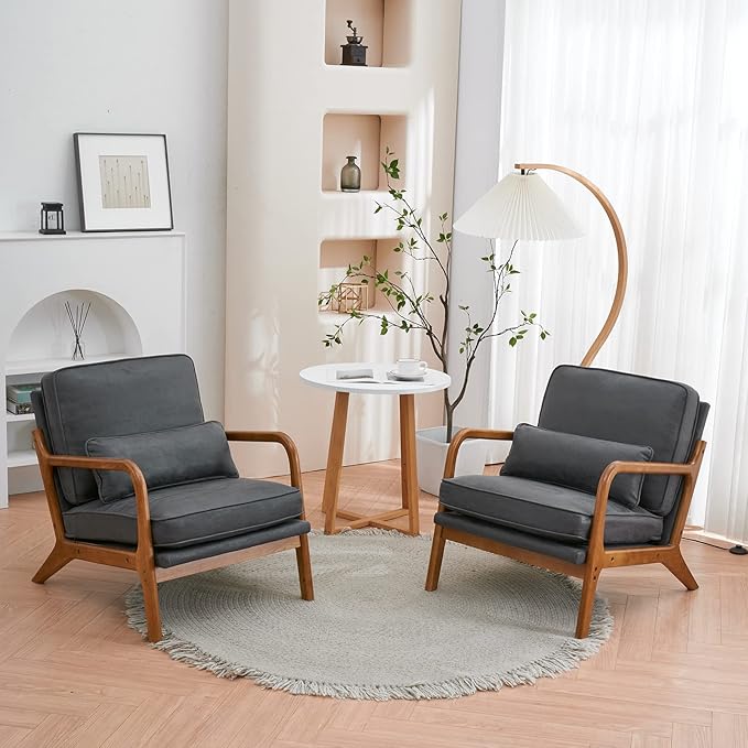 Bonnlo Microfiber Dark Grey Accent Chairs Set of 2, Upholstered Mid Century