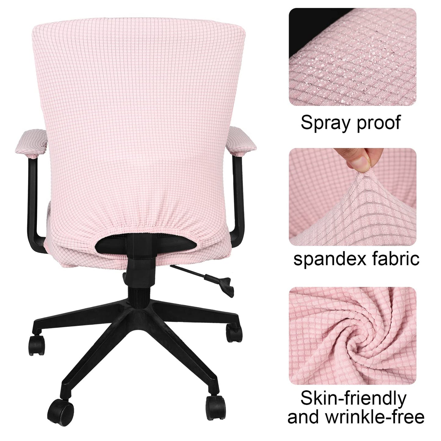 Tallew 4 Pcs Office Chair Covers Set Computer Universal Protective Stretchable Chair Seat Covers Desk Armrest Slipcovers Pads Office Cushion Backrest for Rotating (XL,Pale Pink)