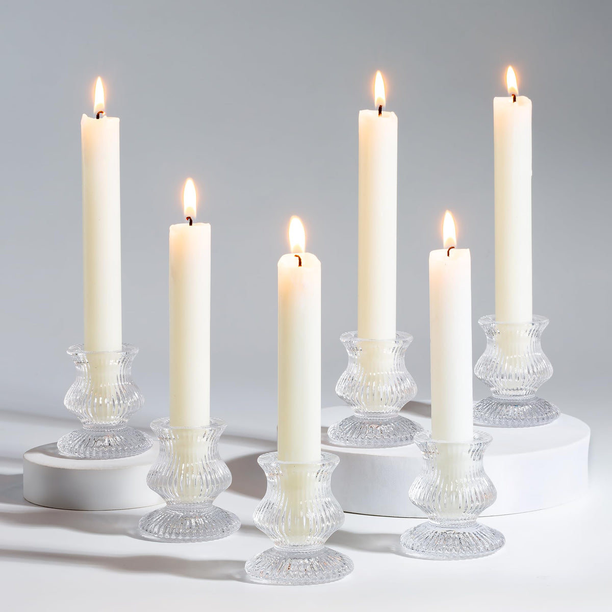 Romadedi Glass Candle Holder for Candlestick - 20 Pcs Clear Small Tapered Candle Holder Decor Bulk Wedding Table Centerpiece for Candle Sticks Christmas Party Living Room Dinner Advent