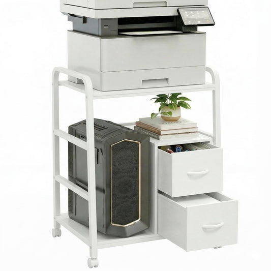 ZEXVIDA Printer Stand Featuring Fabric Drawers, Under Desk Host Computer Cabinet and Shredder Shelf, Heavy Duty Printer Stand with Storage Workstation Organization Printer Table for Home Office