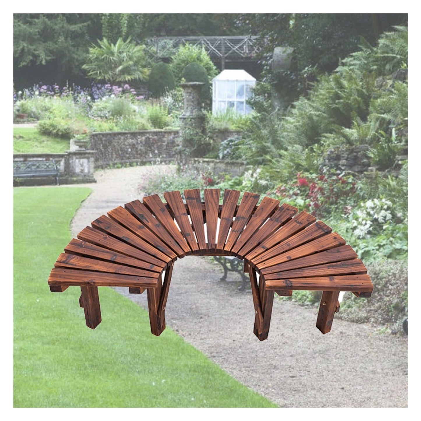 Curved Fan-Shaped Wooden Tree Bench, Durable Outdoor Seating for Poolside, Yard, Lawn & Balcony - High Load-Bearing Capacity, Perfect for Courtyards & Gardens