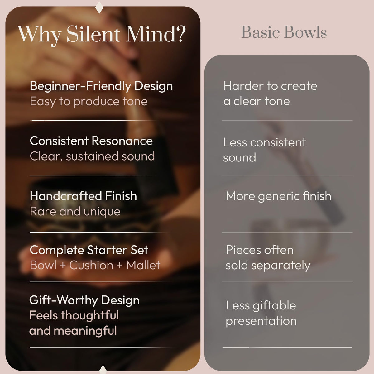 Silent Mind Tibetan Singing Bowl Set – Easy to Play & Beginner Friendly Meditation Bowl with Cushion, Mallet & Case | Stress Relief & Mindfulness | Gift-Ready