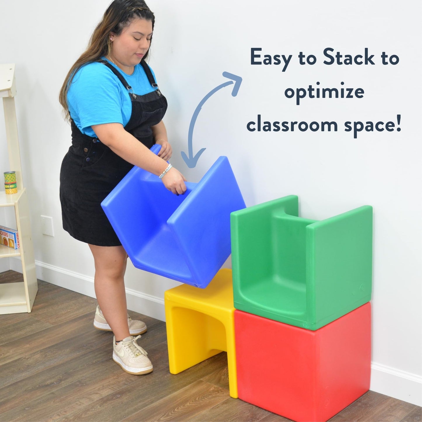 Children's Factory 3-in-1 Cube Chair for Kids, Flexible Seating Classroom Furniture, 1-Pack, Blue