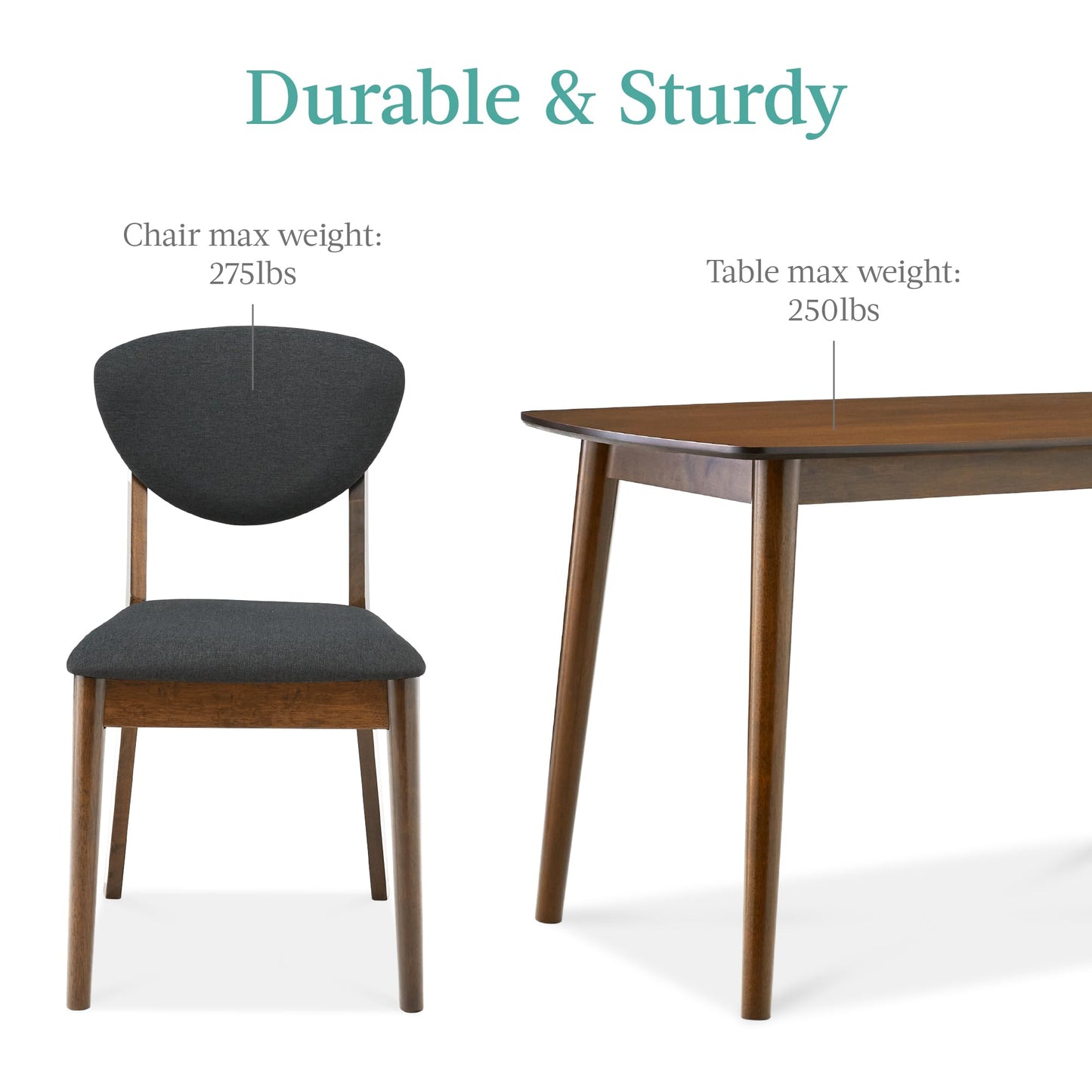 Best Choice Products 5-Piece Dining Set, Compact Mid-Century Modern Table & Chair Set for Home, Apartment w/ 4 Chairs, Padded Seats & Backrests, Wooden Frame - Walnut/Charcoal