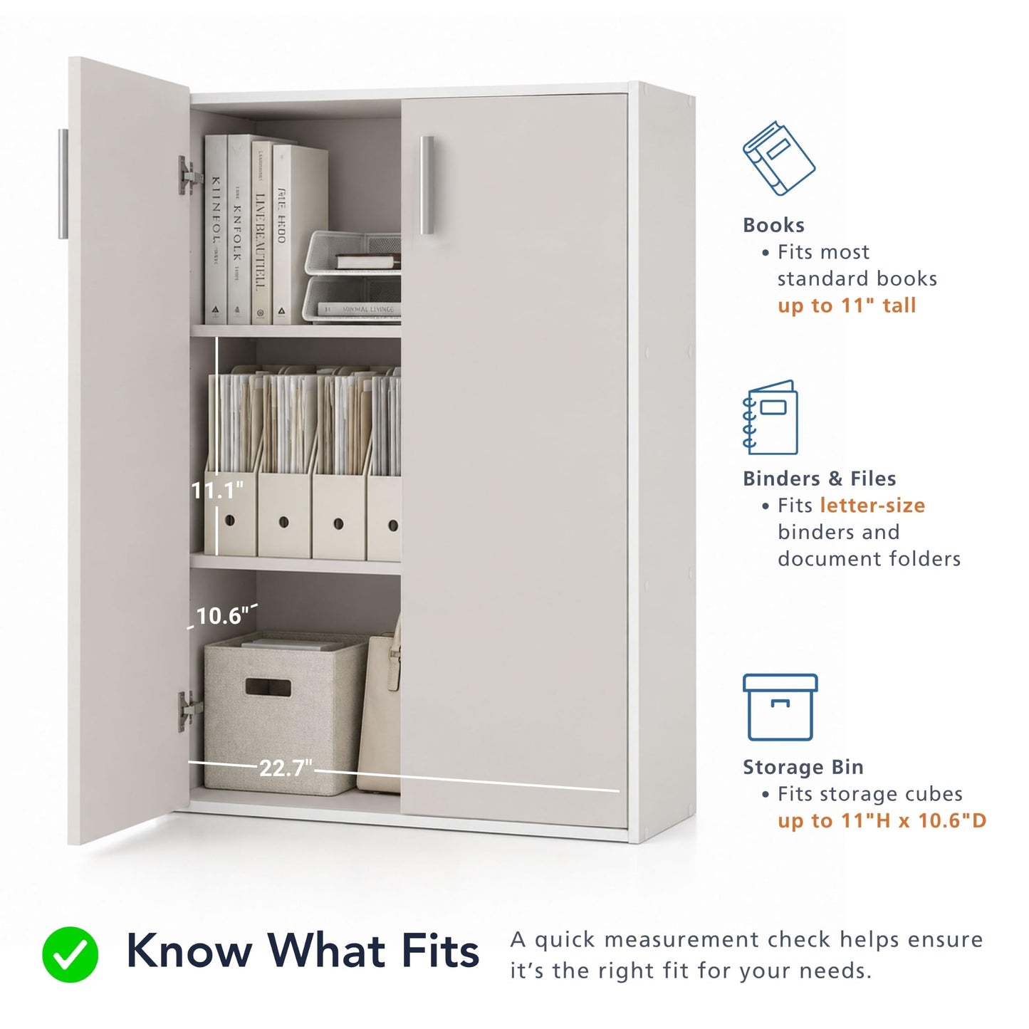 Homes: Inside + Out Apexa 3-Tier Stackable Wood Bookcase with Doors, Cube Storage Organizer Shelves, Small Food Pantry Cabinet, Dorm Teen Room Decor & Bedroom, Home Office, Kitchen, White