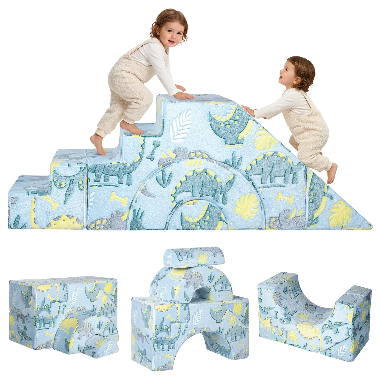 MeMoreCool Foam Climbing Toddler Couch, Modular Kids Sofa with Slide & Stair, Convertible Baby Couch for Playroom, Sectional Furniture for Crawling, Climbing, and Kids’ Play