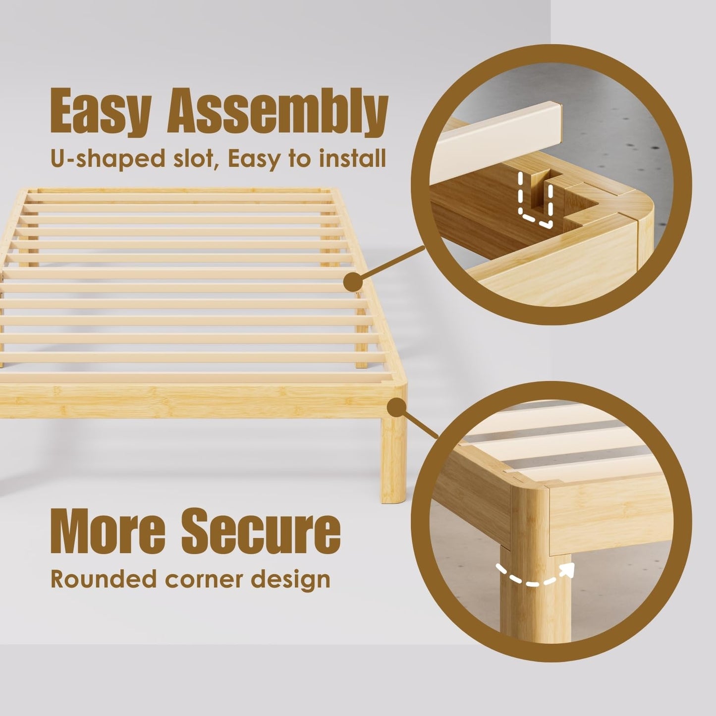 Sementa 12 Inch High Bamboo Wood Twin Size Platform Bed Frame, Metal Slat Support Bed Frame Twin, No Box Spring Needed, Easy Assembly, Noise Free, Reinforced