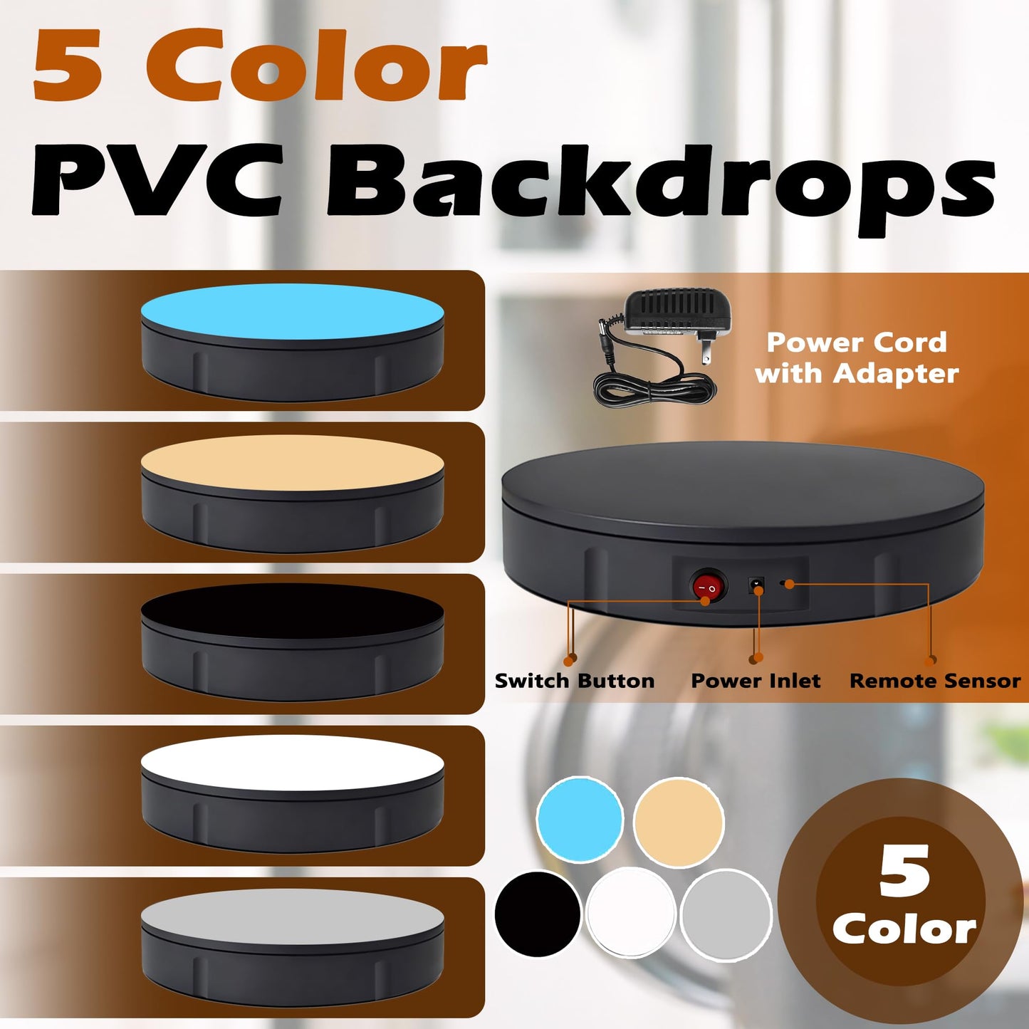 PROLEE Rotating Platform 12Inch/360lbs Capacity, 360 Degree Rotating Display Stand, Rotating Turntable for Photography, Remote Motorized Electric Turntable with 5 Colour Surface Covers and Carry Bag